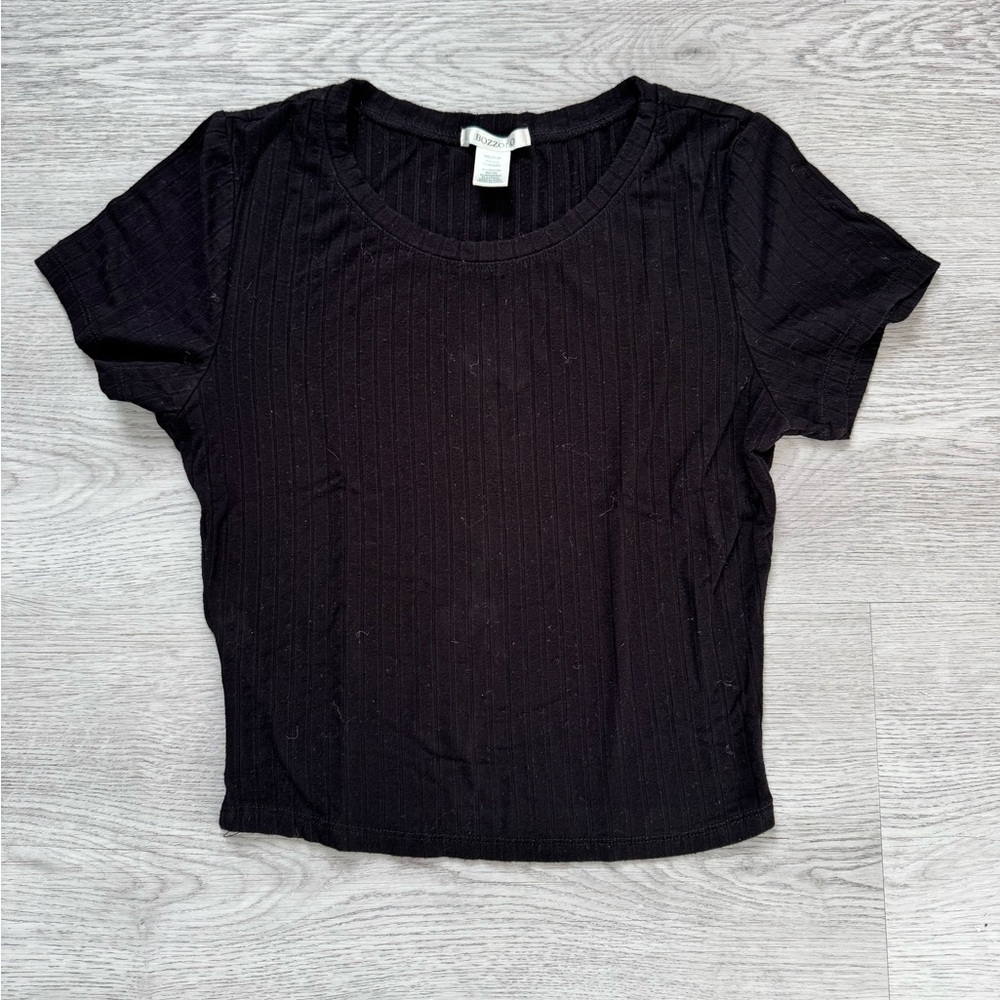 Bozzolo Black Ribbed Short Sleeve Top size medium